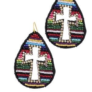 Colorful Beaded Cross Earrings
